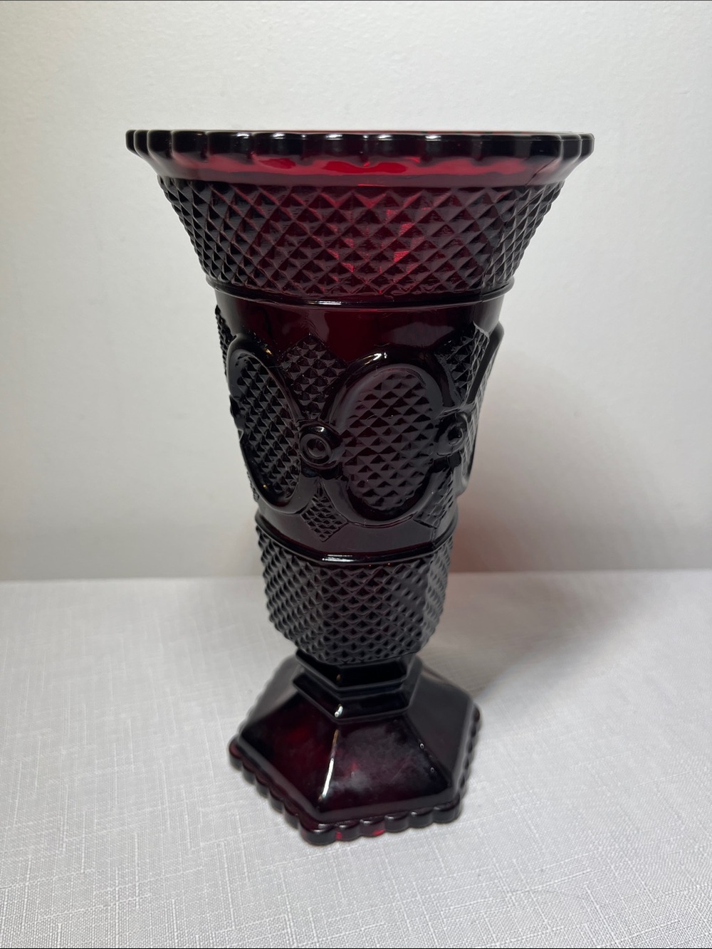 AVON CAPE COD Ruby Red Pressed Glass Vase 
Home Accents, gift. Vintage